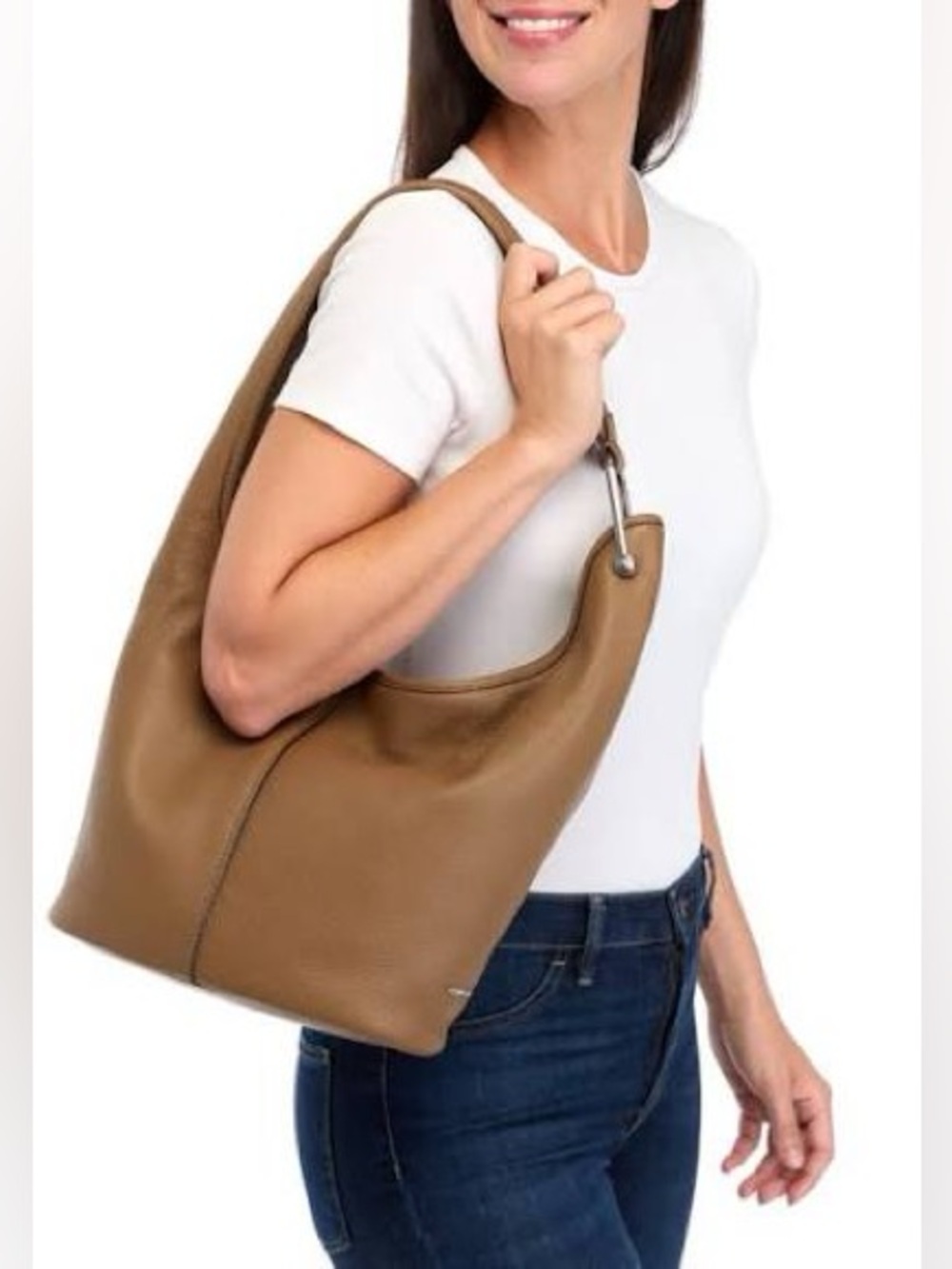 Michael Kors Sonny Hobo Camel Beige Pebble Leather Shoulder Bag Purse Tote